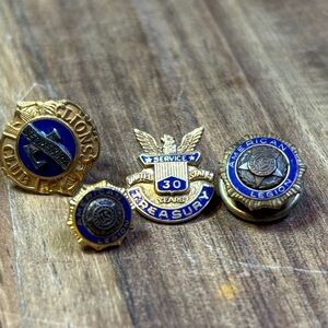Vintage 10k gold filled lapel pins-American legion, lions club, US treasury